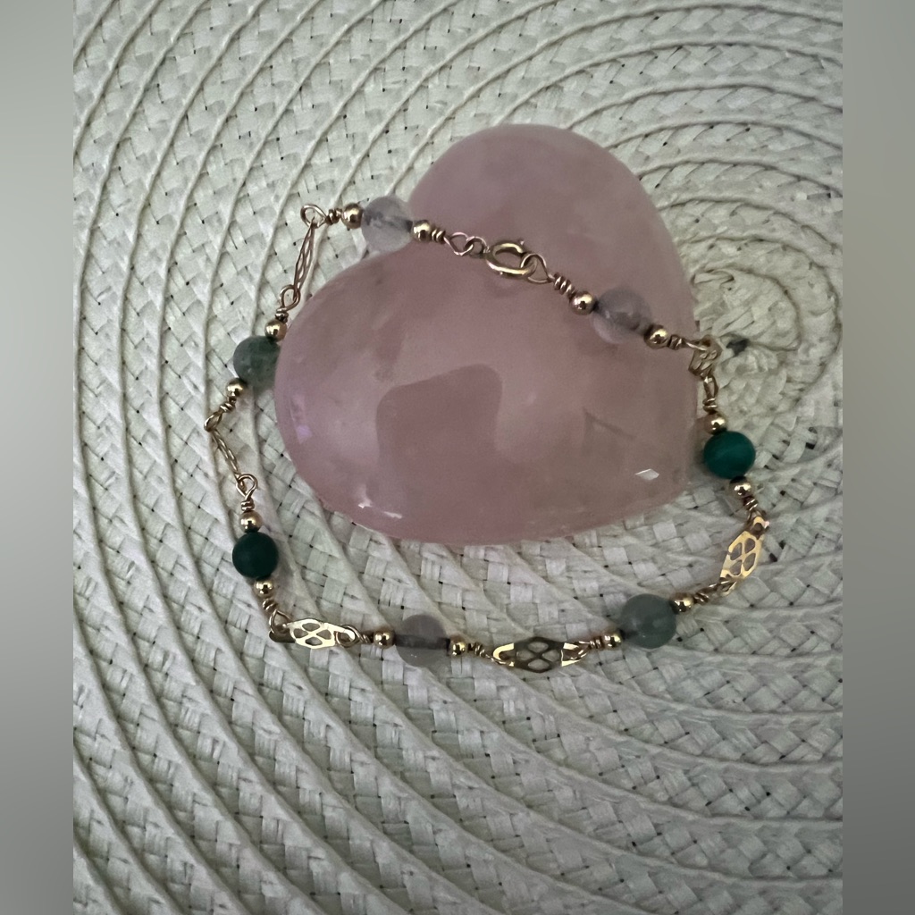 Vintage 1/20k 12k Gf Natural Stone Beaded Artisan Bracelet